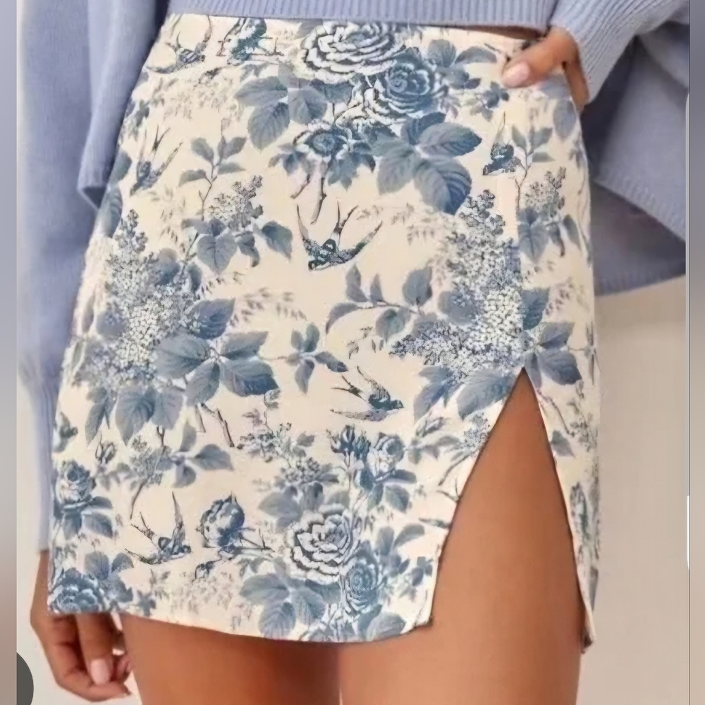 Reformation Blue Floral Mini Skirt
